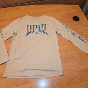 Hurley Boys' Wave long-sleeve graphic tee, in beige w/blue logo graphics. Size L